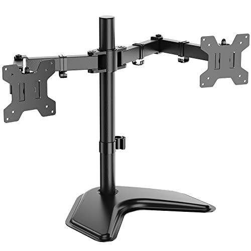 WALI Dual Monitor Stand, Free Standing Desk Mount for 2 Monitors up to 27 inch, 22 lbs. Weight Capacity per Arm, Fully Adjustable with Max VESA 100x100mm (MF002), Black - Black