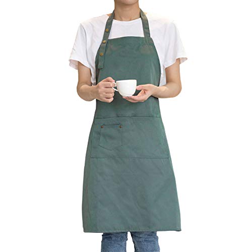 MORNITE Art Aprons for Painting Pottery Ceramics, Mens Women Kitchen Cooking Aprons Waterproof Green - Green - Polycotton