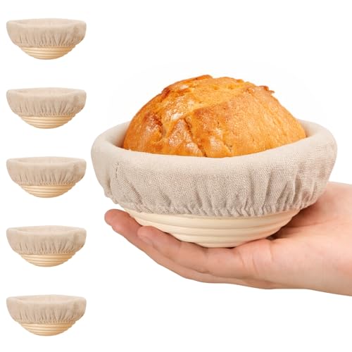 5 Inch Banneton Bread Proofing Basket Set of 6, Kikcoin Mini Sourdough Bread Baking Supplies, Small Banneton Basket Proofing Baskets for Sourdough Bread Baking - 5" Round Baskets-6 Pack