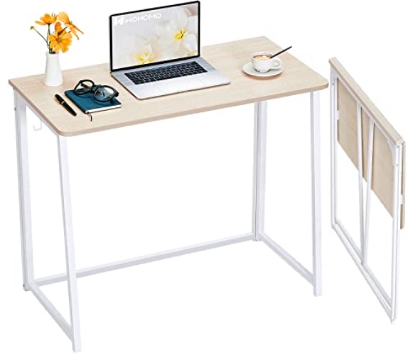 WOHOMO Folding Desk, Small Foldable Desk 39.4" for Small Spaces, Space Saving Computer Table Writing Workstation for Home Office, Easy Assembly, Oak - Large Size:39.4 x 15.7 - Beige
