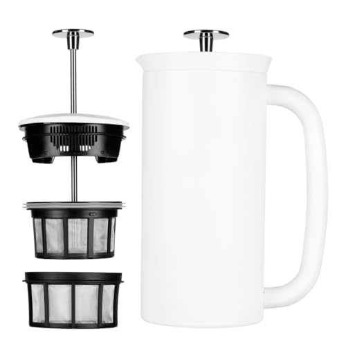 ESPRO - P7 French Press - Double Walled Stainless Steel Insulated Coffee and Tea Maker with Micro-Filter - Keep Drinks Hotter for Longer, Perfect for Home (Matte White, 18 Oz) - 18 Ounce - Matte White