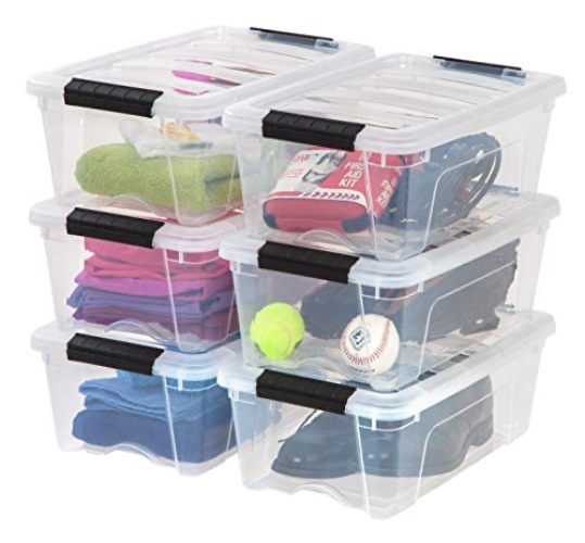 IRIS USA 13 Qt Stackable Plastic Storage Bins with Lids, 6 Pack - BPA-Free, Made in USA - See-Through Organizing Solution, Latches, Durable Nestable Containers, Secure Pull Handle - Clear - Clear - 13 Qt. - 6 Pack