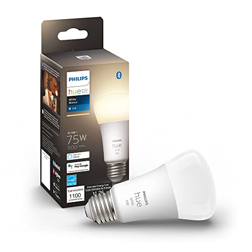 Philips Hue Smart 75W A19 LED Bulb - Soft Warm White Light - 1 Pack - 1100LM - E26 - Indoor - Control with Hue App - Works with Alexa, Google Assistant and Apple Homekit - White - 1 Pack - Smart Bulb