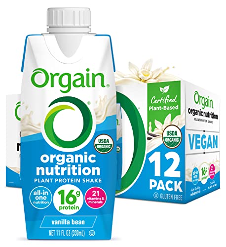 Orgain Organic Nutritional Vegan Protein Shake, Vanilla Bean - 16g Plant Based Protein, Meal Replacement, 21 Vitamins & Minerals, Gluten & Soy Free, 11 Fl Oz (Pack of 12) (Packaging May Vary) - Vanilla - 11 Fl Oz (Pack of 12)