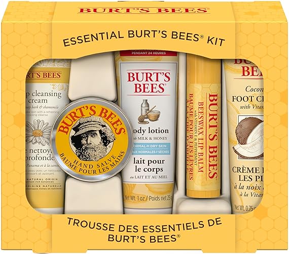 Burt's Bees Christmas Gifts, 5 Stocking Stuffers Products, Everyday Essentials Set - Original Beeswax Lip Balm, Deep Cleansing Cream, Hand Salve, Body Lotion & Coconut Foot Cream, Travel Size - Everyday Essentials Set - 1 Count (Pack of 1)