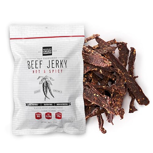 People's Choice Beef Jerky - Old Fashioned - Hot & Spicy - Healthy, Sugar Free, Zero Carb, Gluten Free, Keto Friendly, High Protein Meat Snack - Dry Texture - 1 Pound, 16 oz - 1 Bag - Hot & Spicy - 16 Ounce (Pack of 1)