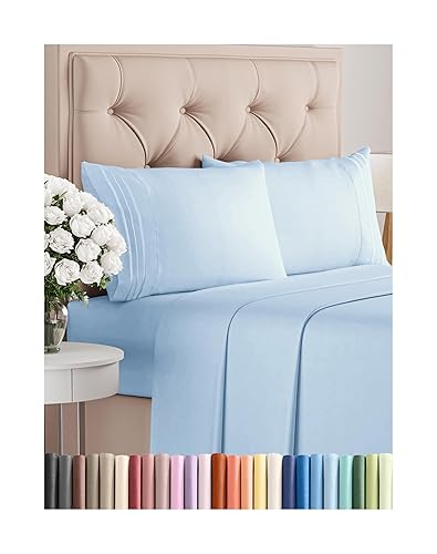 Full Size 4 Piece Sheet Set - Comfy Breathable & Cooling Bed Sheets Set - Hotel Luxury Bedding for Women, Men, Kids & Teens - Deep Pockets, Easy-Fit, Super Soft & Wrinkle Free - Oeko-Tex - Light Blue - Full - 19 - Baby Blue