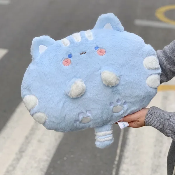Cute Cat Plush Cushion Kawaii Cat Plushie Pillow Cat Gaming Room Decor - Blue