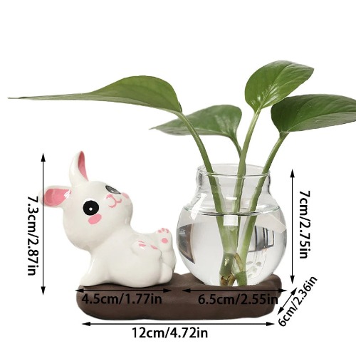 Bunny Rabbit Cute Kawaii Transparent Glass Ceramic Mini Propagation Vase - B