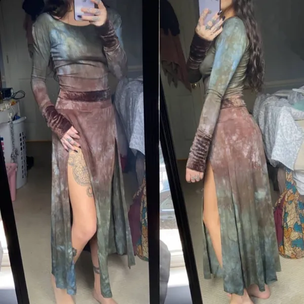 MTO MAGI Organic Slit High Waisted Maxi Jupe jersey coton bambou biologique, personnalisé, vêtements de festival, vêtements écologiques, teint à la main, slow fashion