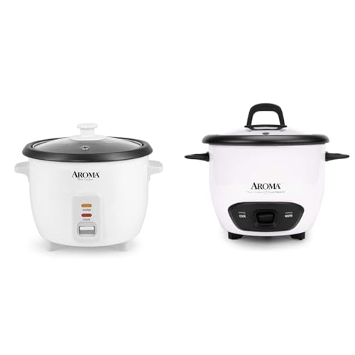 Aroma Housewares Aroma 6-cup (cooked) 1.5 Qt. One Touch Rice Cooker, White (ARC-363NG), 6 cup cooked/ 3 cup uncook/ 1.5 Qt. & 6-Cup (Cooked) (3-Cup UNCOOKED) Pot-Style Rice Cooker (ARC-743G), White - Modern