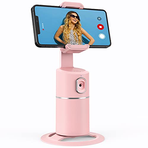 Auto Face Tracking Phone Holder, No App Required, 360° Rotation Face Body Phone Tracking Tripod Smart Shooting Camera Mount for Live Vlog Streaming Video, Rechargeable Battery-Pink - Pink