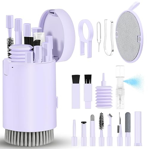 Laptop Phone Screen Cleaner Kit, Computer Keyboard Brush Cleaning Spray for iPhone AirPods Macbook iPad, 20-in-1 Electronic Device Clean Tool For Camera PC Monitor Earbud TV Tablet Car Screens- Purple - Purple