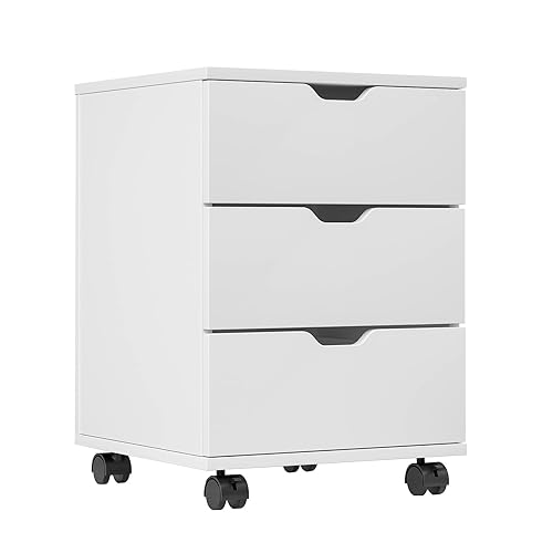 Farini Mobile File Cabinet for Home Office, 3 Drawer Chest Wood, Drawers Unit for Under Desk, Storage Drawers Cabinet White - White