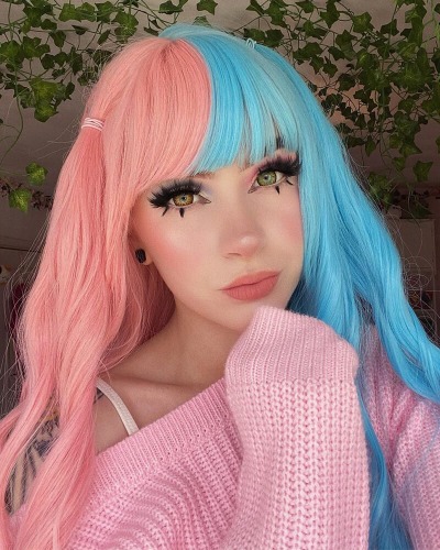 Half Blue Half Pink Synthetic Wig HW088 | Default Title