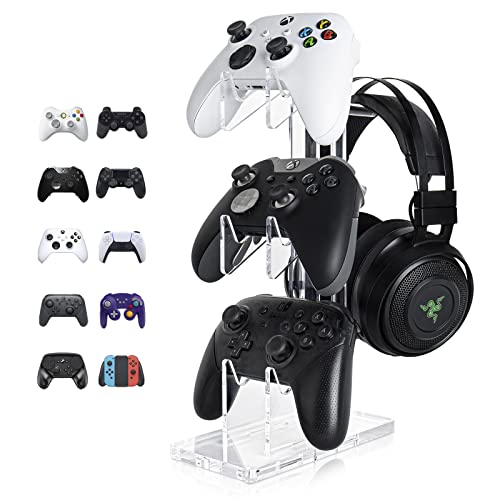OAPRIRE Universal 3 Tier Controller Stand and Headset Stand for Xbox ONE X Switch PS4 PS5 PC, Controller Holder Gaming Accessories, Build Your Game Fortresses (Clear) - Clear
