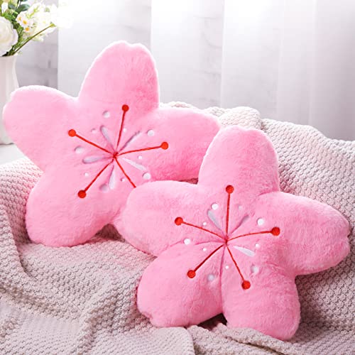 Unittype 2 Pcs Cherry Blossom Pillow Aesthetic Decor Flower Throw Pillows Sakura Floor Pillow Room Decor Kawaii Seating Cushion for Bedroom Car Bed Sofa Couch (Pink, 15.7 Inch) - 15.7 Inch - Pink