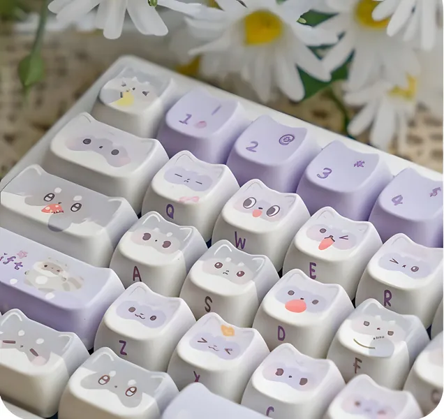 Kawaii Raccon Keycap, Purple Cat Ear Raccon Keycap Set, 141PCS Lilac Raccon Keycap Set, MAO Keycaps, PBT Material, Cute Raccon Keyboard Set