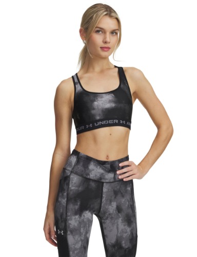 Armour Mid Crossback Printed Sports Bra - Black/Titan Grey | M
