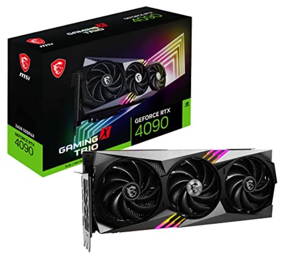 MSI Gaming GeForce RTX 4090, 24GB GDRR6X, 384-Bit, Boost Clock: 2595 MHz, HDMI/DP Nvlink Tri-Frozr 3 Ada Lovelace Architecture OC Graphics Card (RTX 4090 Gaming X Trio 24G)