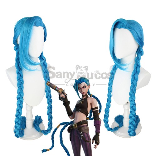 【In Stock】Game League of Legends Arcane Jinx Blue Long Weave Cosplay Wig