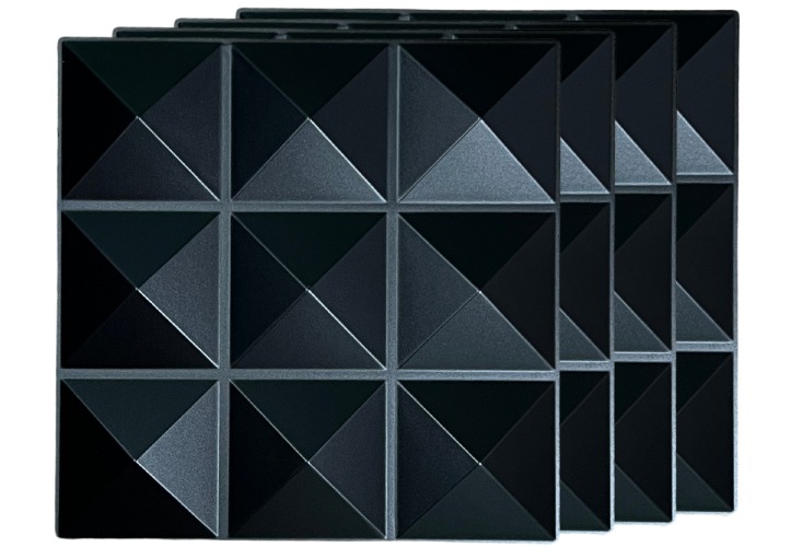 Acoustic Diffuser - PVC Sound Diffusion Panel - 4 Pack - 9 Pyramids - Black - 4 Pack