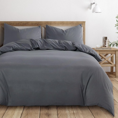 Wake In Cloud - Grey Quilt Cover Set, 1000TC Ultra Soft Microfiber Doona Cover Bedding Set in Solid Plain Color Gray (3pcs, Queen Size) - Queen - Grey