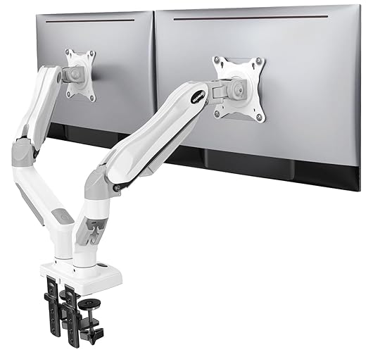 HUANUO Dual Monitor Stand - Full Adjustable Monitor Desk Mount Swivel Vesa Bracket with C Clamp, Grommet Mounting Base for 13 to 32 Inch Computer Screens - Each Arm Holds 4.4 to 19.8lbs - Whtie - White