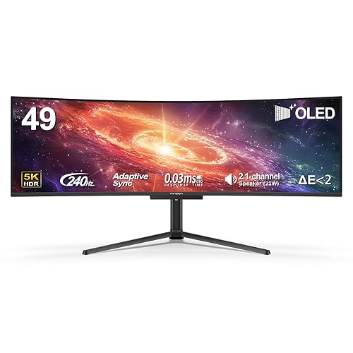 INNOCN 49" 49Q1S OLED Curved Gaming Monitor 5120 x 1440p 240Hz, 0.03ms, USB Type C 90W, HDMI 2.1, DisplayPort, USB Hub, Surrounding Speakers, Adaptive-Sync, Height Adjustable Stand, Black - 49 Inch - WDQHD 240Hz