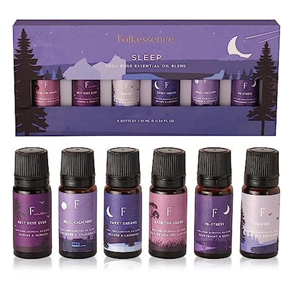 Folkulture 100% Pure Essential Oils Blend for Diffusers for Home, Set of 6 Aromatherapy Oils, Diffuser Oil or Fragrance Oil - Eucalyptus, Jasmine, Orange, Lavender, Rosemary, Peppermint (Sleep)