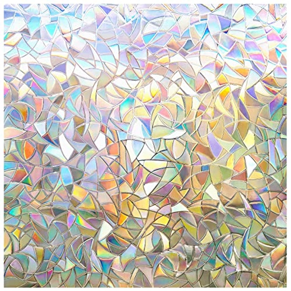 Rabbitgoo Rainbow Window Film 3D No Glue Decorative Window Film Privacy Window Film UV Blocking Window Tint Window Glass Film Privacy Glass Tint for Home Office Windows, 44.5 x 400cm