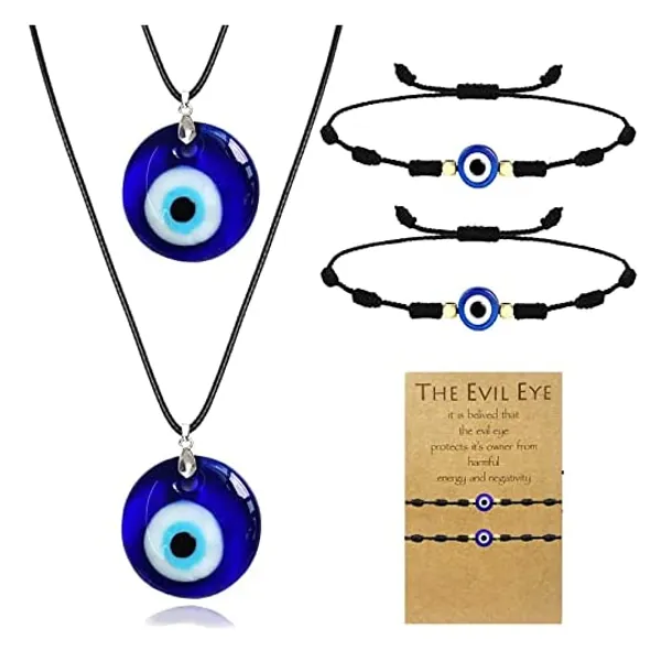 
                            Evil Eye Necklace and Evil Eye Bracelet Set Mal De Ojo Bracelets Blue Eye Pendant Lucky Protection Charm for Women
                        