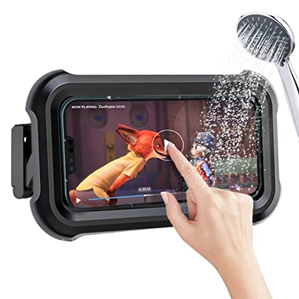 Upgraded 480° Rotating Shower Phone Holder Waterproof Case with Touch Screen ,OOLYICO Shower Accessories Guardian Buddy Phone Holder Wall Mount Shelf in Bathroom Bathtub for 4" - 7" Cell Phone -Black