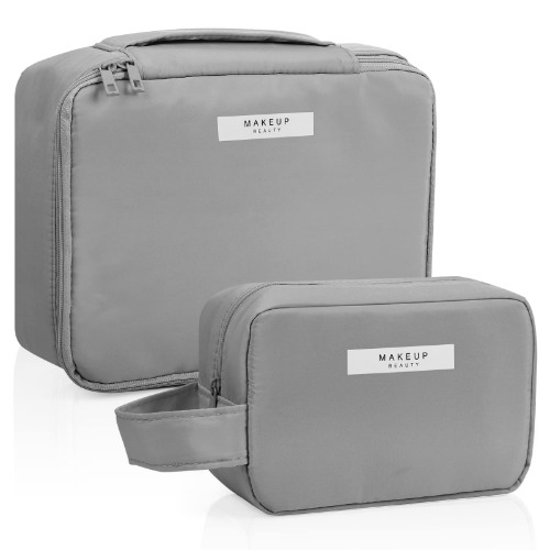 2Pcs Makeup Bag Travel Makeup Bag Waterproof Cosmetic Bag Portable Makeup Organizer Bag for Women Girls (Grey)