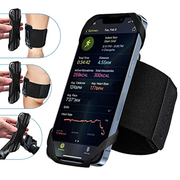 Cikyner Running Armband, 3 in 1 Running Phone Holder Sports Armband Bicycle Phone Holder 360° Rotatable & Detachable Running Phone Armband for 4.5-10'' iPhone Huawei for Gym Running Hiking - Black