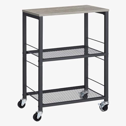 LIANTRAL 3 Tiers Rolling Cart, Kitchen Carts on Wheels Multifunctional Utility Storage Cart Side-end Table Nightstand for Home Office - Grey