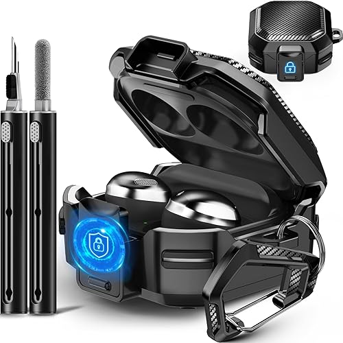 【with Safety Lock】 Carbon Fiber Case for Samsung Galaxy Buds Pro 2 Case/Galaxy Buds 2 Case/Galaxy Buds Live Case/Galaxy Buds Pro Case/Galaxy Buds FE Case 2023 with Keychain/Cleaner Kit - Black - A1- Carbon Fiber Black + Pen