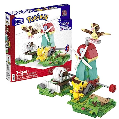 MEGA Pokémon Action Figure Building Toy Set, Countryside Windmill with 240 Pieces, Motion and 3 Poseable Characters, Gift Idea for Kids, HKT21 - Countryside Windmill