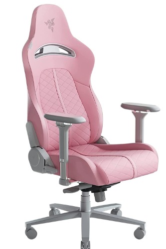 Razer Enki Gaming Chair: All-Day Gaming Comfort - Built-in Lumbar Arch - Optimized Cushion Density - Dual-Textured, Eco-Friendly Synthetic Leather - Reactive Seat Tilt & 152-Degree Recline - Pink - Quartz