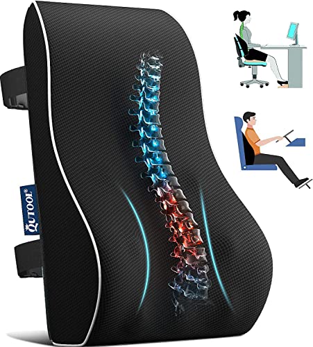 Lumbar Support Pillow for Office Chair Car Memory Foam Back Cushion for Back Pain Relief Improve Posture Large Back Pillow for Computer, Gaming Chair, Recliner with Mesh Cover Double Adjustable Straps - Black