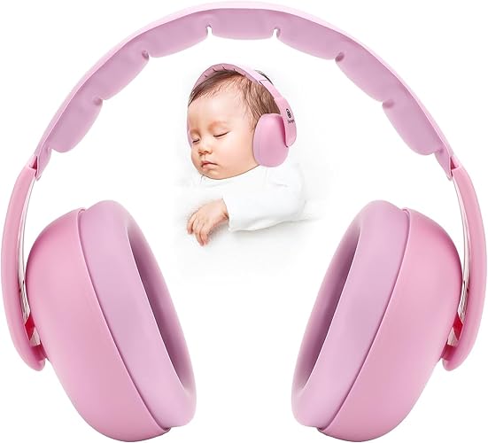 Baby Ear Muffs Noise Cancelling - [Upgraded Baby-Friendly Version] Baby Headphones - Ear Protection Adjustable Baby Noise Cancelling Headphones for 0-3 Years - Newborn Travel Essentials - Pink