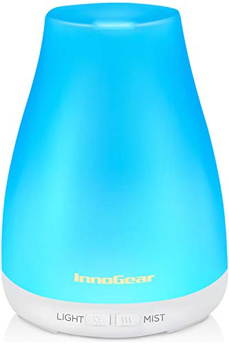 InnoGear Essential Oil Diffuser, Upgraded Diffusers for Essential Oils Aromatherapy Diffuser Cool Mist Humidifier with 7 Colors LED Lights 2 Mist Mode Waterless Auto Off for Home Office Room, White - Basic White