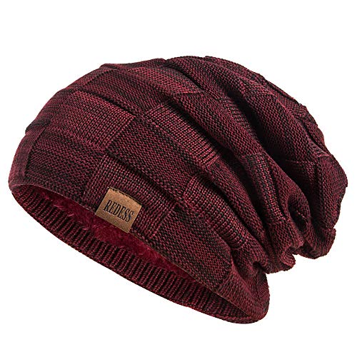 Wine Red REDESS Beanie Hat Knit Slouchy Thick Skull Cap - One Size 