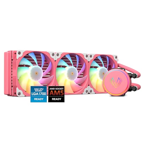 Vetroo V360 Pink 360mm CPU Water Liquid Cooler AMD/Intel LGA1200 Ready All-in-One Cooling System w/Controller 3X 120mm ARGB Motherboard Sync Fans High Efficiency 360mm Radiator - Pink