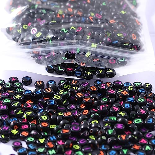 1000pcs Black Mixed Round Acrylic Alphabet Beads 4x7mm Colorful Letter A-Z Beads for Jewelry Making DIY Bracelets Necklaces and Key Chains - Black Colofrul Mixed Letter A-Z-1000P