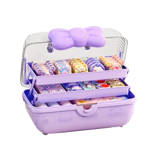 HMWQC Bow Shaped Hair Accessories Storage Box Lockable Three-layer Folding Craft Organizers and Storage for Girls Headbands Clips Ties Baby Girl Supplies, Purple, 0081JZ5172 - Purple