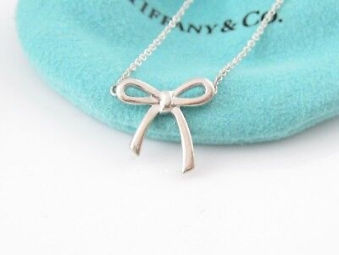 Auth Tiffany & Co Silver New Bow Ribbon Necklace  | eBay