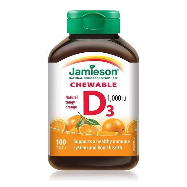 Jamieson Chewable Vitamin D3 1,000 IU - Natural Tangy Orange, 100 Count (Pack of 1)