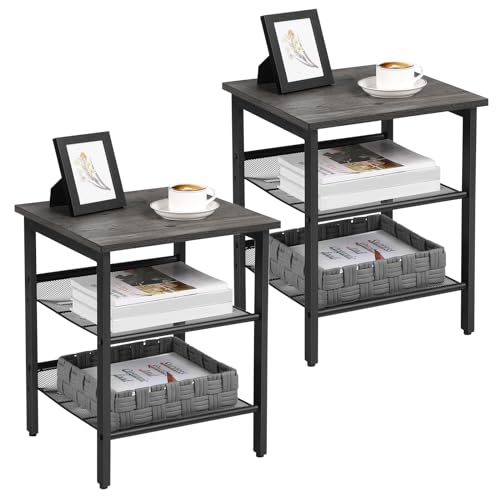 VASAGLE Nightstand, Set of 2 Side Tables, End Tables with Adjustable Mesh Shelves, for Living Room, Bedroom, Industrial, Stable Steel Frame, Easy Assembly, Charcoal Gray and Black ULET024B04 - 2-Pack - Charcoal Gray + Black
