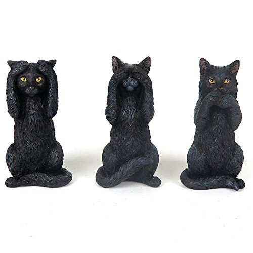 Veronese Design 4 Inch Black Kittens Hear Speak See No Evil Resin Figurine Miniature - black